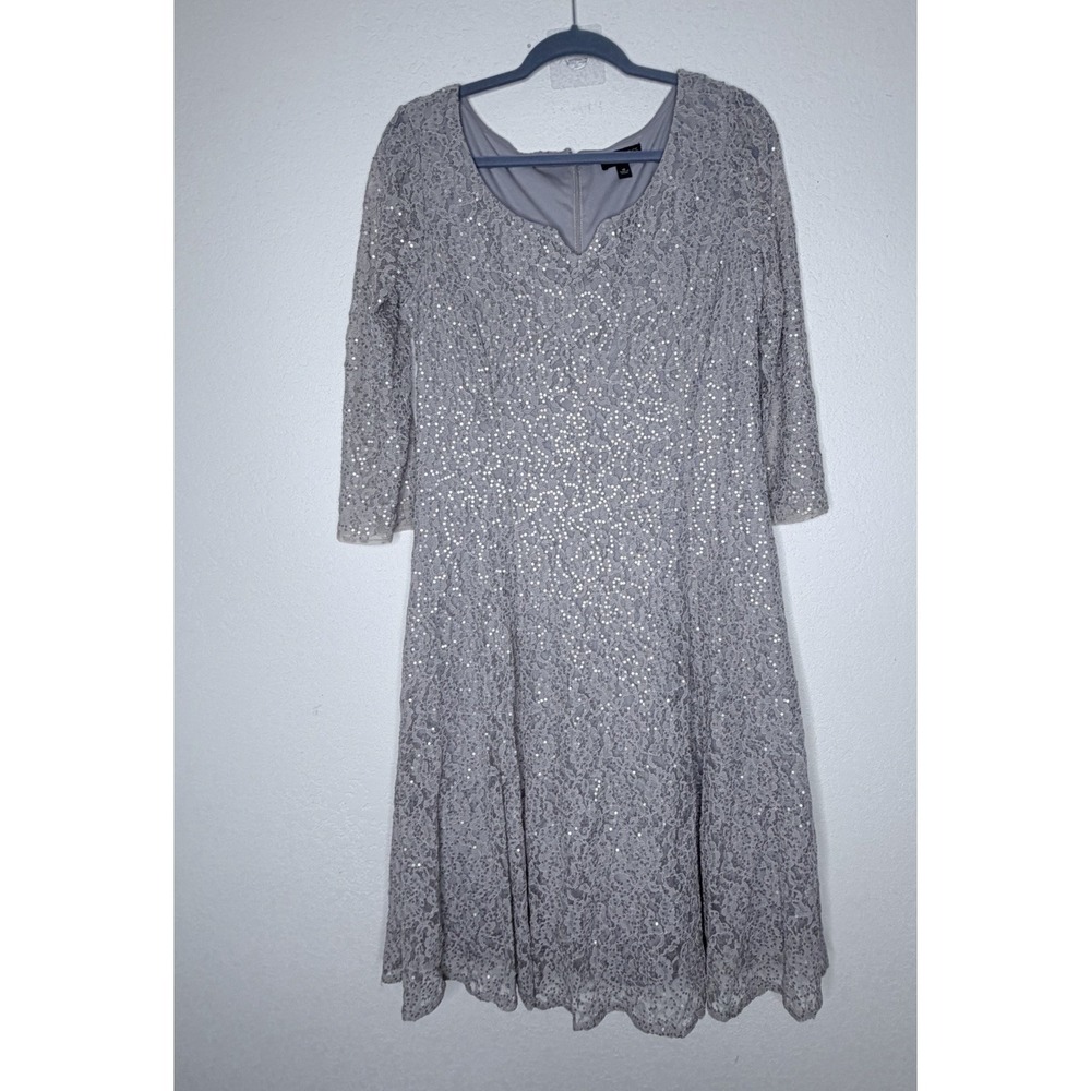 Ignite Evenings Sequin Midi Dress Womens 16 Taupe Mother of Bride Dress‎ Formal